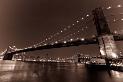 Brooklyn Bridge at night BW