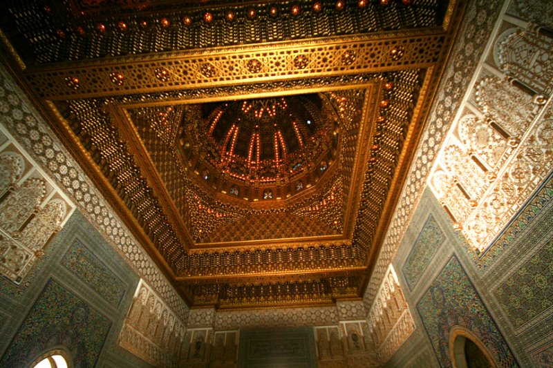 View of the ornate golden ceiling, which is over the tomb.