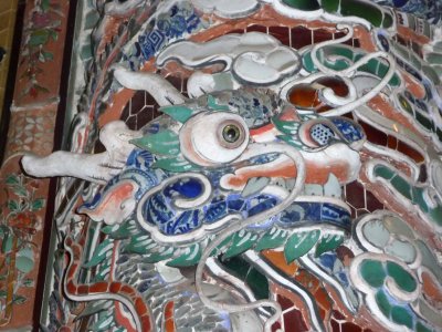 These dragon designs are an example of the use of colored glass and ceramic chips in Khai Dinh's tomb.