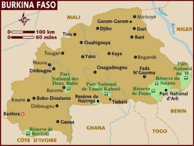 Map of Burkina Faso with the star indicating Banfora.
