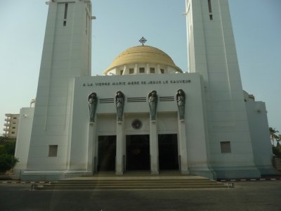 Façade of St Mary's Roman Catholic Cathedral, located on Boulevard de la République in Dakar.