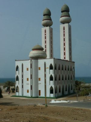 View of Mosque of the Divinity, located on a western corniche of the coastline of Dakar.