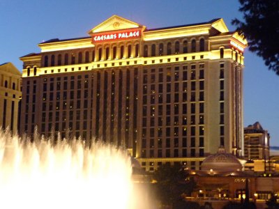 View Caesar's Palace (hotel and casino) behind the fountain.