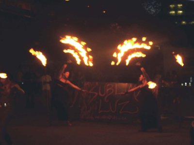 They were manipulating the flames in unison.