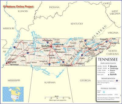 Map of Tennessee with the star indicating Nashville.