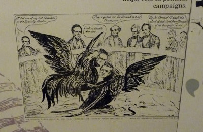 A political cartoon showing James Polk fighting it out with Henry Clay, his Whig opponent.