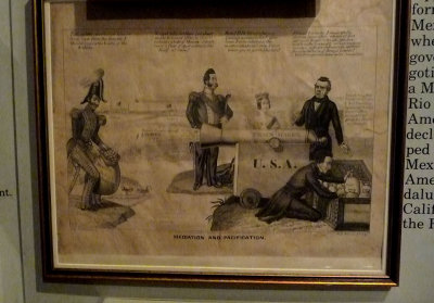 Political cartoon showing that James Polk's idea of mediation was using force.