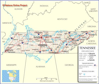 Map of Tennessee showing Columbia.