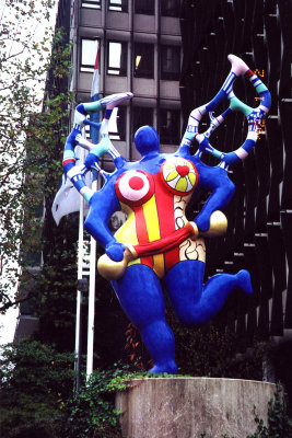 The ample-bodied woman portrayed in La Grande Temperance by French sculptor Niki de Saint Phalle near the main post office.