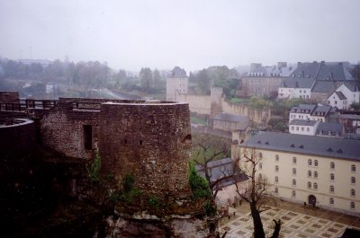 View of a defensive wall with Neumnster Abbey  below in Lower Town.