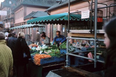 A vegetable stand in Marktplatz.