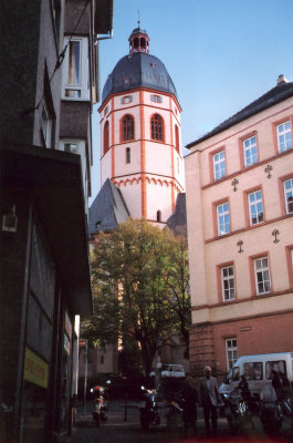 Close-up of the tower of St. Stephen's Church.