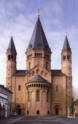 View of Mainz Cathedral. It has been rebuilt several times since it was constructed (975-1011).