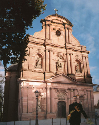 A composite photo with my German friend posing in front of St. Ignatius Church (1763-1775).