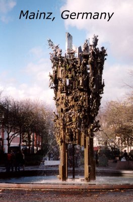 The bronze (Tower of Fools) sculpture located in Schillerplatz in Mainz.