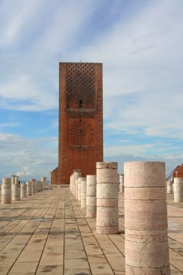 The massive minaret of the Hassan Mosque dates from 1195. It towers over Rabat.