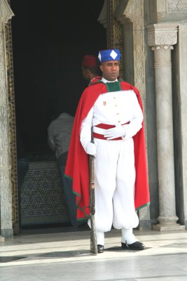 Royal Guard at the entrance to the mausoleum where King Mohammed V is entombed.