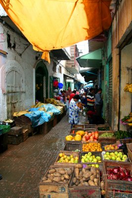 I passed this fruit and vegetable stand in one of the narrow passageways of Rabat's medina (old town section).