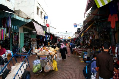 An open market inside of Rabat's medina.