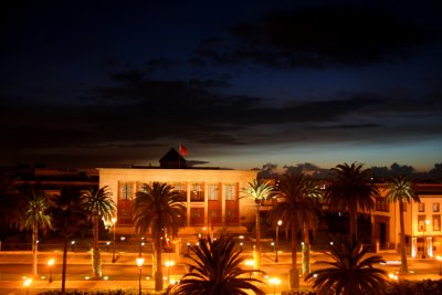 At the end of the day, I took this photo of the Rabat City Hall at night from my hotel window.