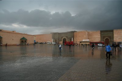 There had just been a huge downpour in Meknès, so people were running for cover.