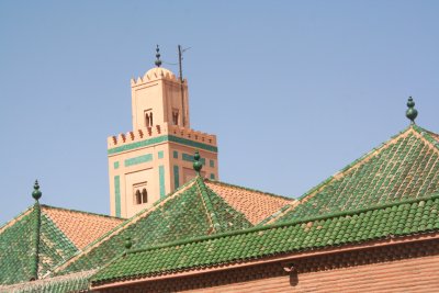 View of the minaret of the mosque (constructed in the 12th century by the Almoravid sultan Ali Ben Youssef).