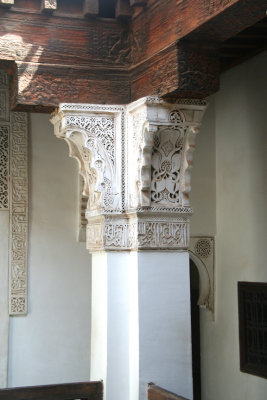 A decorative support column in the medrassa.