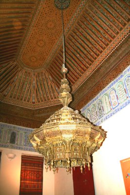 Chandelier and one of many beautiful ceilings seen in the museum and other buildings in Marrakech.