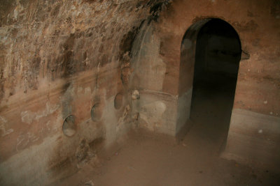 Interior view of La Qoubba with underground chambers where water once flowed.