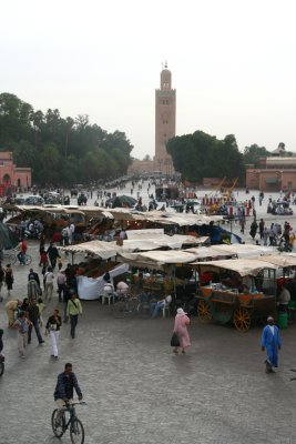 View of some of the vending carts on Place Djemaa El-Fna.