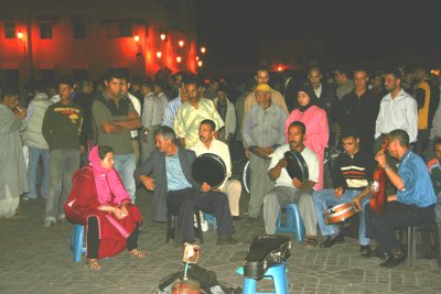 These musicians were performing in Place Djemaa El-Fna at night.