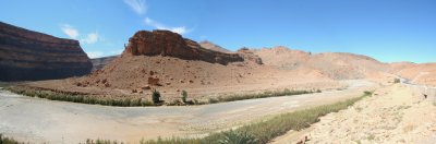 Another panoramic shot of the barren landscape and a river in southern Morocco.