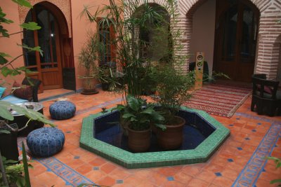 Another courtyard view with colorful tiles in the Moroccan style.