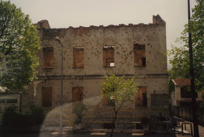You can see all of the bullet holes in this building from the 18-month siege during the Bosnian War.