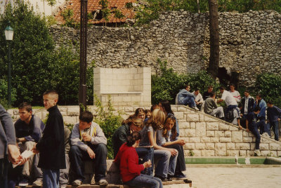 These school kids in Mostar were waiting for a bus.