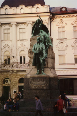 Statue of the greatest Slovenian poet, France Preeren in Preeren Square.