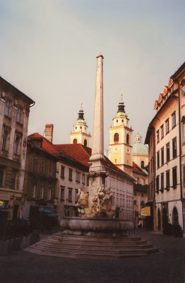 Fountain of the Carniolian Rivers by F. Robba built in 1751 in the center of Ljubljanas Town Square.