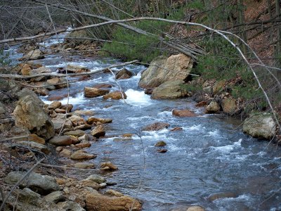 After the winter storms, the Schuylkill County streams run rapidly as they carry away the melting snow and the overflow from the higher elevation reservoirs.