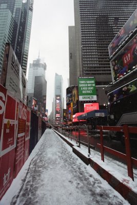 snow falling on times square