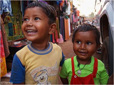 Two boys in the small fishermen town Gokarn, Karnataka.