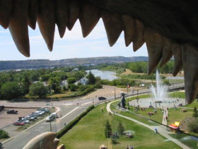 View through the jaws of a dinosaur