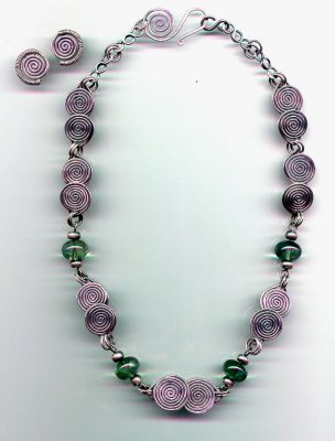 Fluorite Solid Silver Coil Necklace and Earrings