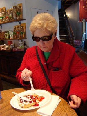 Barbara samples famed Belgian waffles