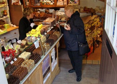 Barbara shops for Belgian chocolates