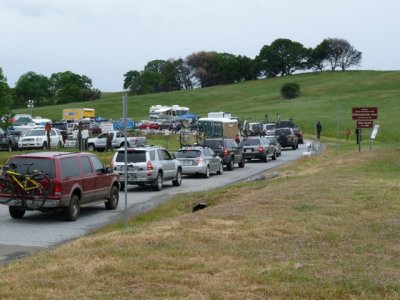 A long line of traffic slowly snaked in on Saturday morning before the noon race start. Those of us who were hardcore camped out the night before in the pouring rain!