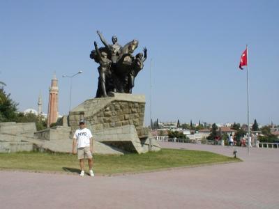 Ataturk statue and a NYC tourist