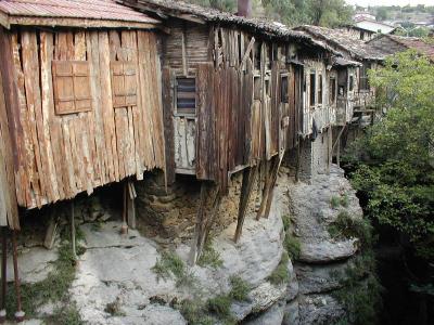 The wooden stores of Safranbolu over a deep canyon.