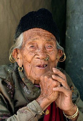 Old lady in Ghale Gaun, Nepal.