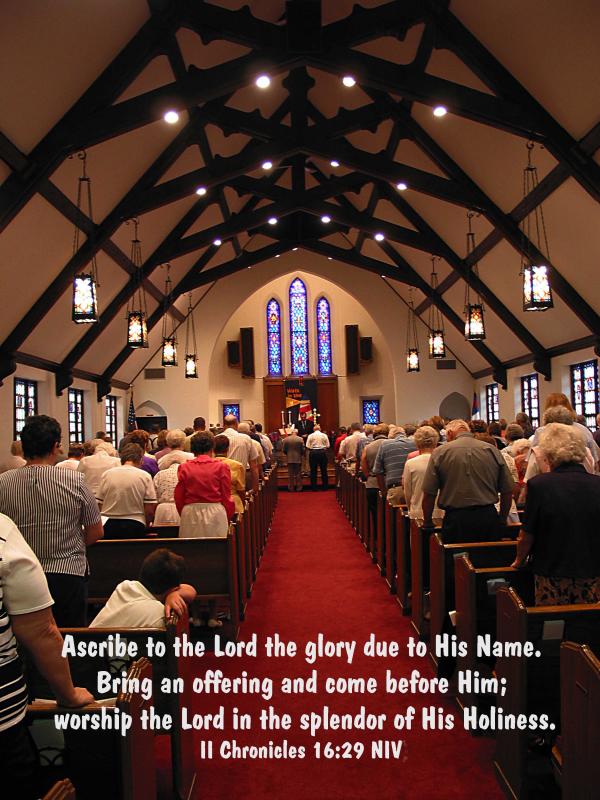 Worship at Wesley Methodist Church in Mason City, Iowa