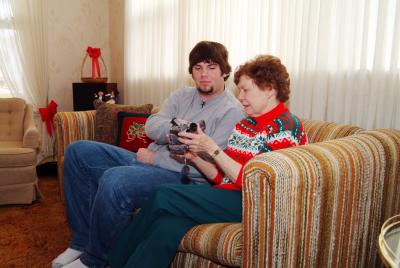 Andrew and Grandmother Grupp checking out the New Video Camera